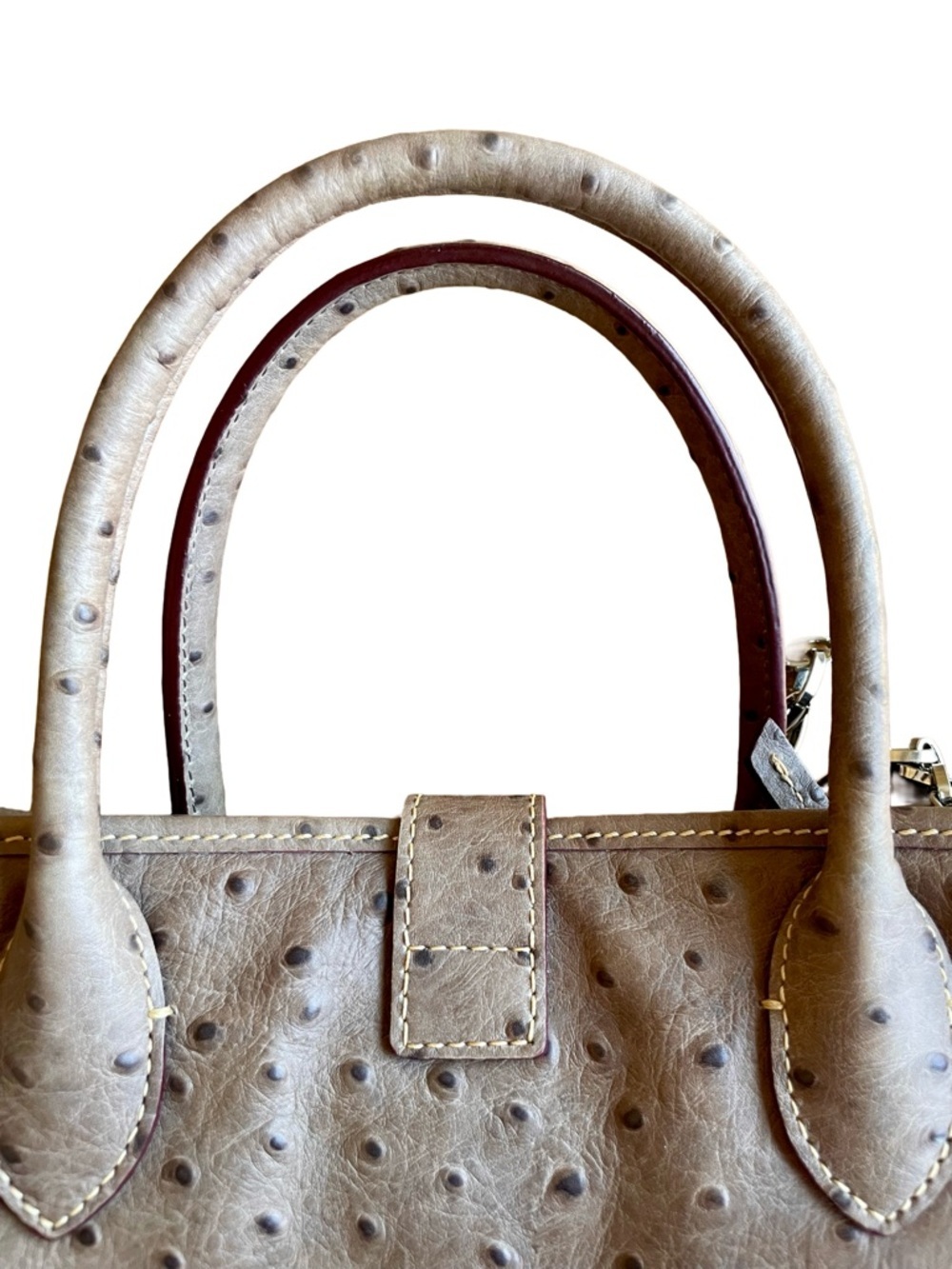 Dooney & Bourke Ostrich Leather Satchel Taupe Chain Strap Bag - Picture 9 of 14